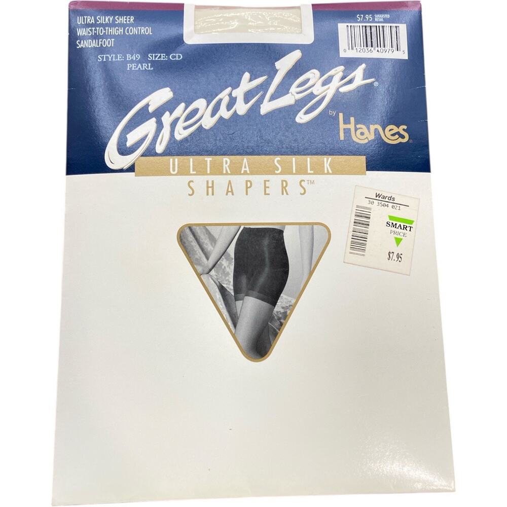 Vintage Hanes Great Legs Ultra Silk Shapers Sandalfoot Pantyhose Pearl Size CD